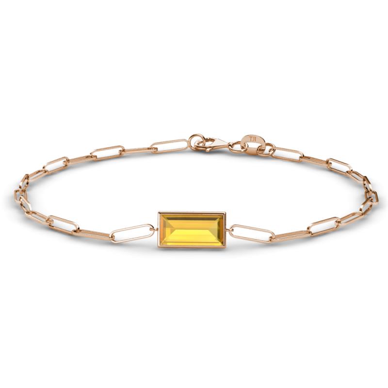 Aniya 10x5 mm Baguette Cut Citrine Solitaire Paperclip Chain Bracelet 