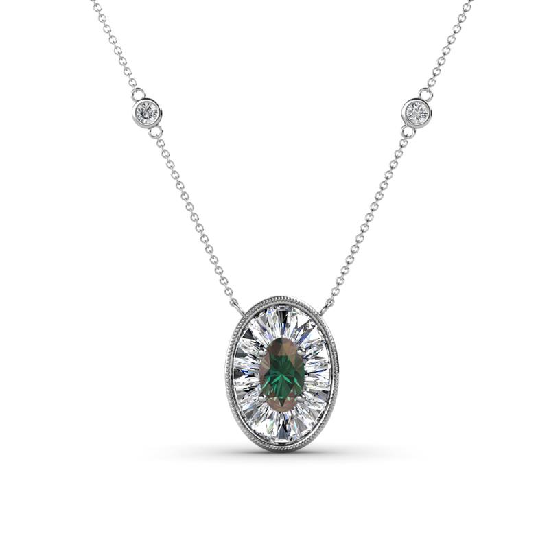 Dahlia Iris 0.69 ctw Oval Cut Lab Created Alexandrite and Baguette Diamond Milgrain Halo Pendant Necklace with Diamond Stations 