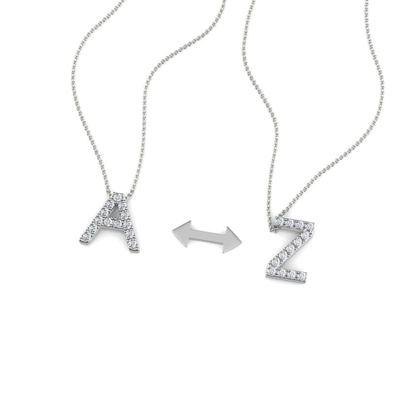 A 2 Z (Block Letter) Round Lab Grown Diamond Accented Initial Pendant Necklace 