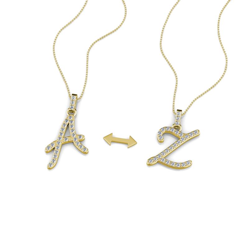 A 2 Z (Script Letter) Round Diamond Accented Initial Pendant Necklace 