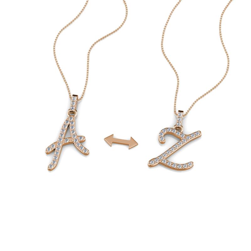 A 2 Z (Script Letter) Round Diamond Accented Initial Pendant Necklace 