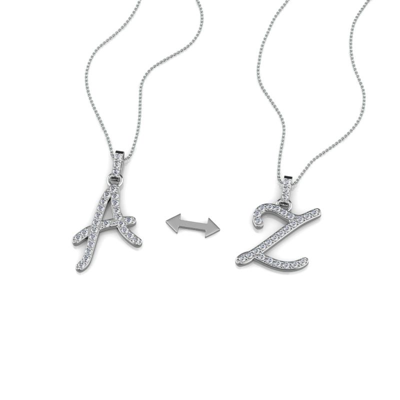 A 2 Z (Script Letter) Round Lab Grown Diamond Accented Initial Pendant Necklace 