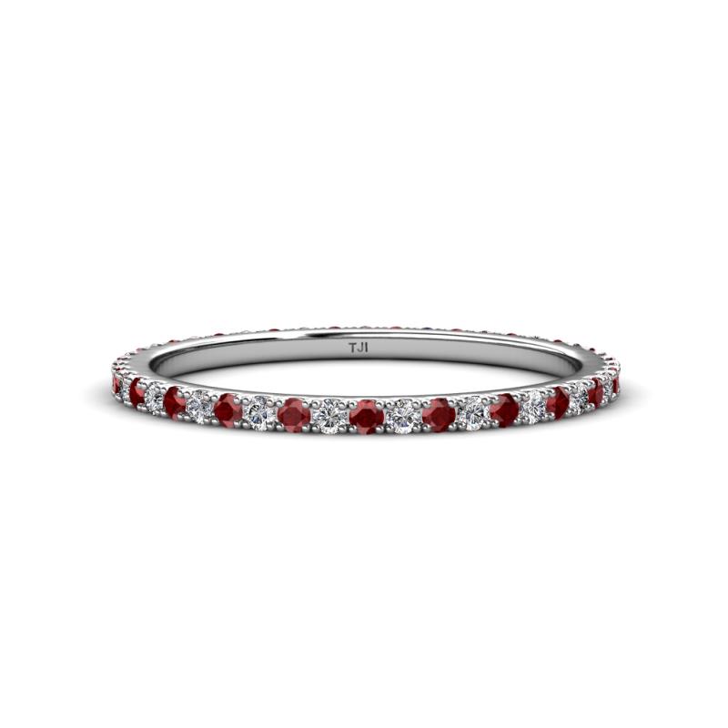 Lara 1.70 mm Red Garnet and Lab Grown Diamond Eternity Band 