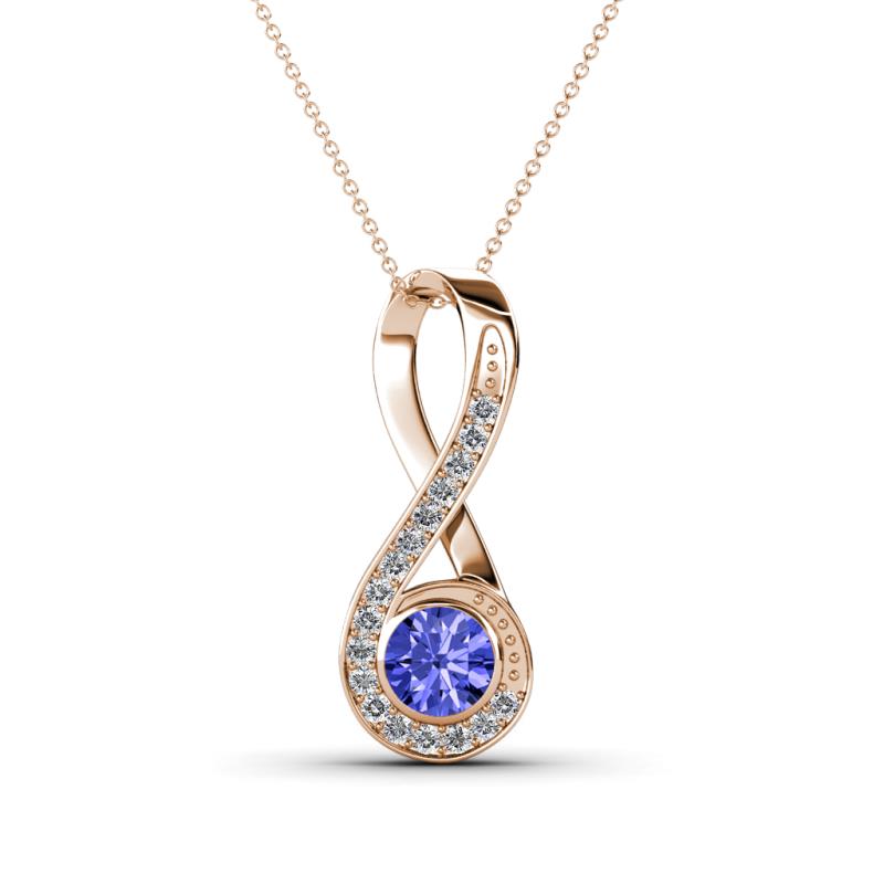 Mandana 5.00 mm Round Tanzanite and Diamond Vertical Infinity Pendant Necklace 