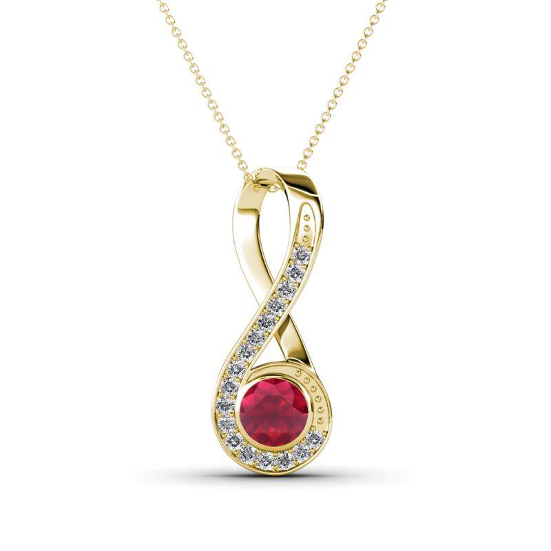 Mandana 5.00 mm Round Ruby and Diamond Vertical Infinity Pendant Necklace 