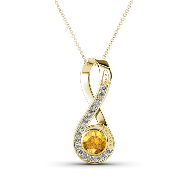 Mandana 5.00 mm Round Citrine and Diamond Vertical Infinity Pendant Necklace 