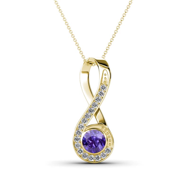 Mandana 5.00 mm Round Iolite and Diamond Vertical Infinity Pendant Necklace 