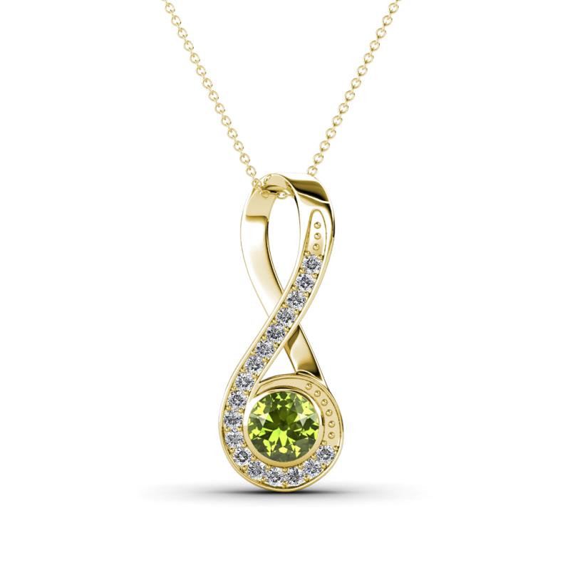 Mandana 5.00 mm Round Peridot and Diamond Vertical Infinity Pendant Necklace 