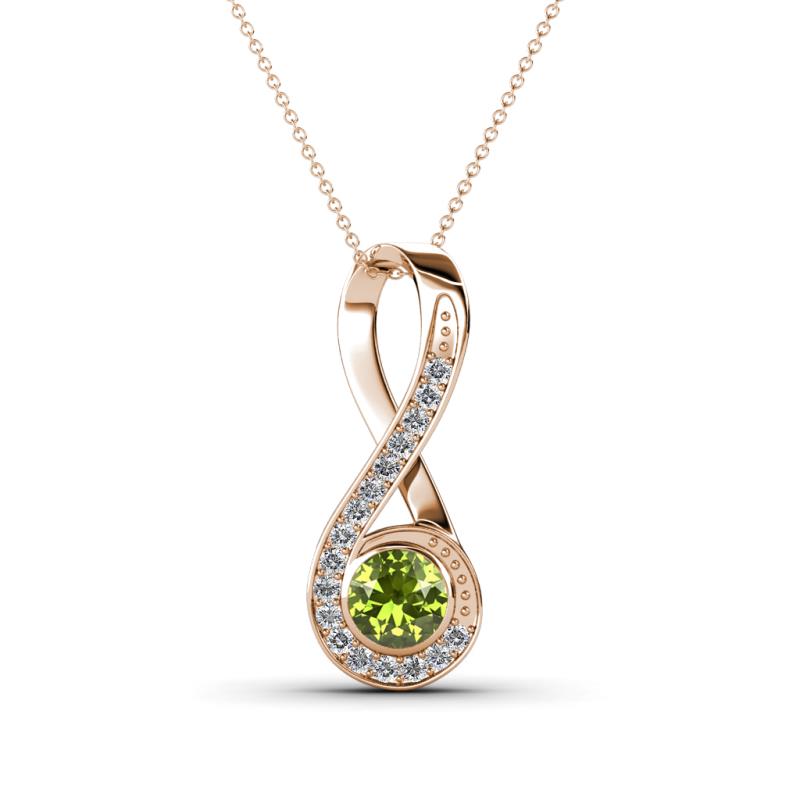 Mandana 5.00 mm Round Peridot and Diamond Vertical Infinity Pendant Necklace 