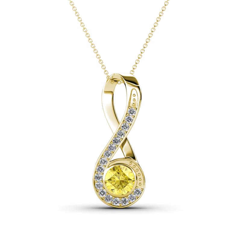 Mandana 5.00 mm Round Lab Created Yellow Sapphire and Diamond Vertical Infinity Pendant Necklace 