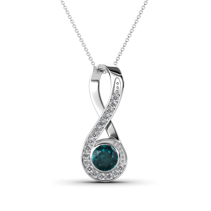 Mandana 5.00 mm Round London Blue Topaz and Diamond Vertical Infinity Pendant Necklace 