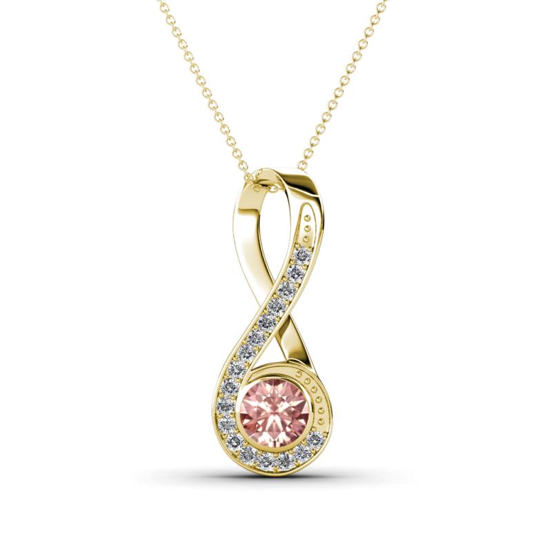 Mandana 5.00 mm Round Morganite and Diamond Vertical Infinity Pendant Necklace 