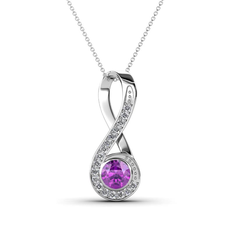 Mandana 5.00 mm Round Amethyst and Diamond Vertical Infinity Pendant Necklace 
