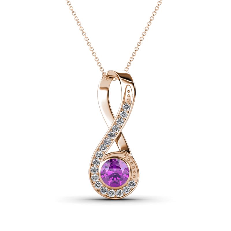 Mandana 5.00 mm Round Amethyst and Diamond Vertical Infinity Pendant Necklace 