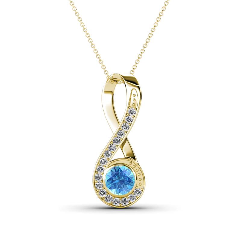 Mandana 5.00 mm Round Blue Topaz and Diamond Vertical Infinity Pendant Necklace 