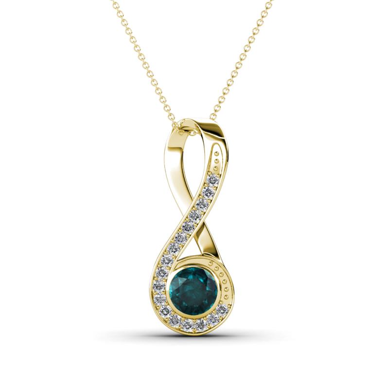 Mandana 5.00 mm Round London Blue Topaz and Diamond Vertical Infinity Pendant Necklace 