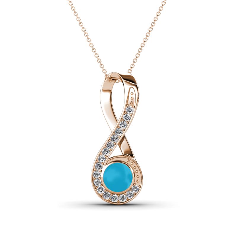 Mandana 5.00 mm Round Turquoise and Diamond Vertical Infinity Pendant Necklace 