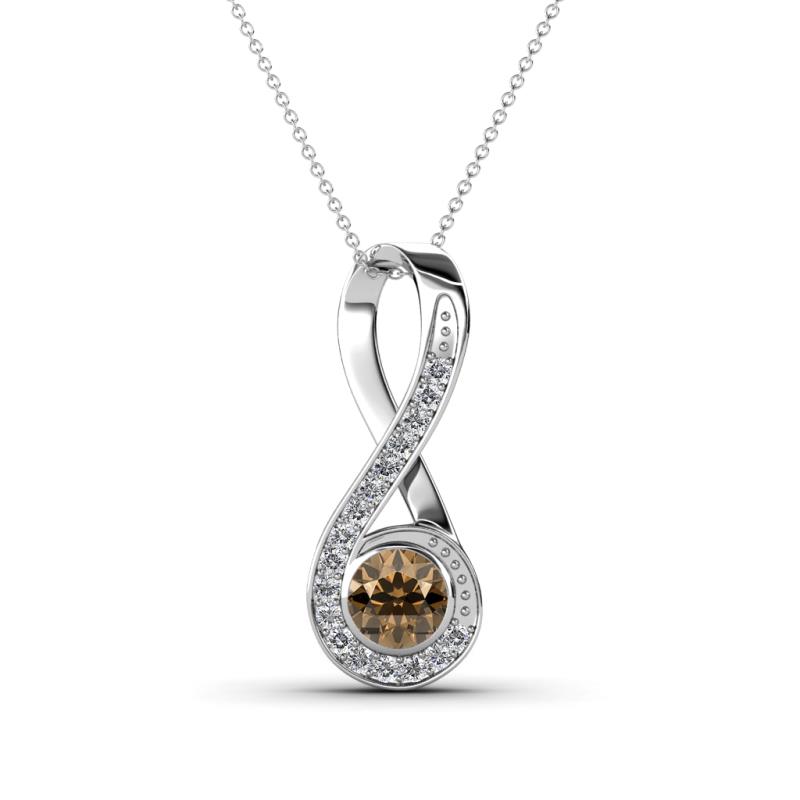 Mandana 5.00 mm Round Smoky Quartz and Diamond Vertical Infinity Pendant Necklace 