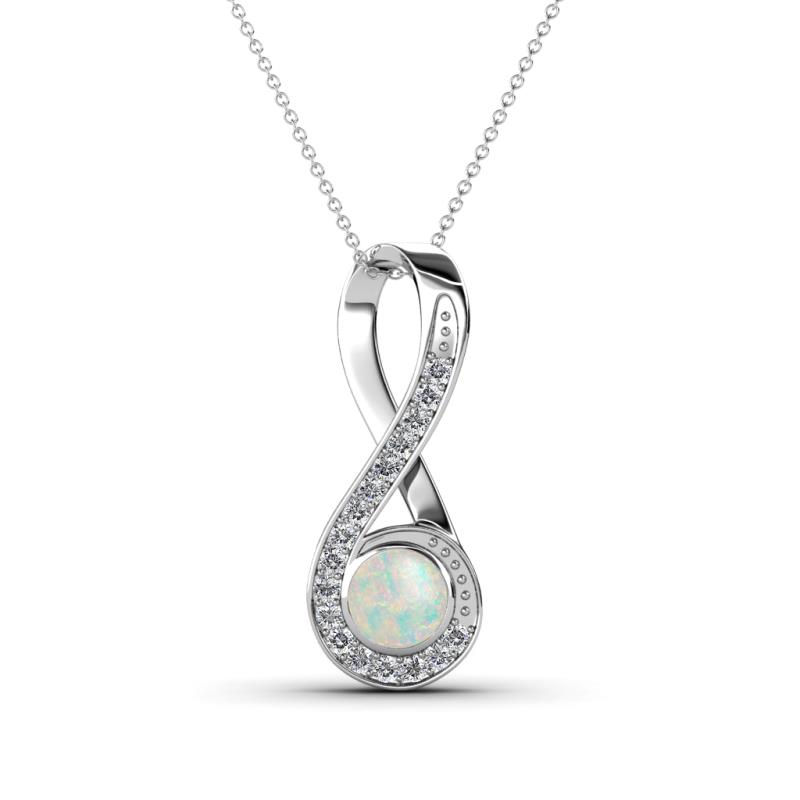 Mandana 5.00 mm Round Opal and Diamond Vertical Infinity Pendant Necklace 