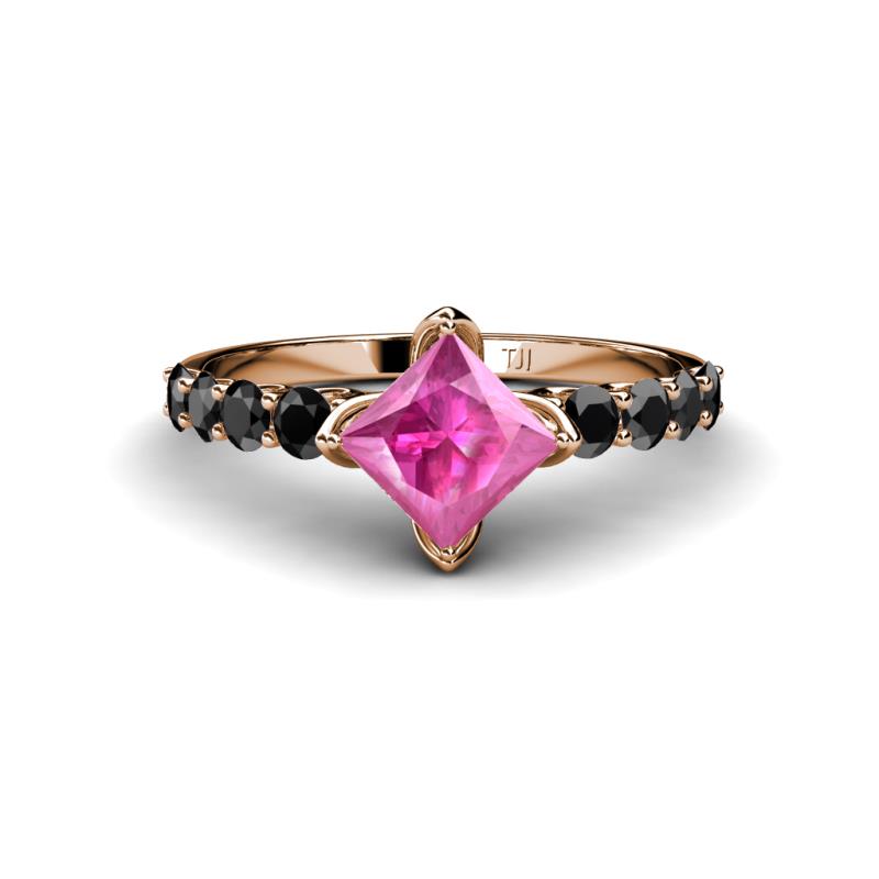 Alicia Princess Cut Lab Created Pink Sapphire and Black Diamond Engagement Ring 