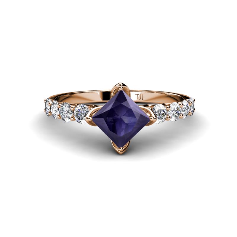 Alicia Square Cut Iolite and Diamond Engagement Ring 