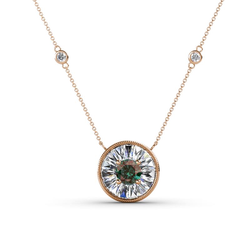 Lillac Iris 0.55 ctw RoundLab Created Alexandrite and Baguette Diamond Milgrain Halo Pendant Necklace with Diamond Stations 