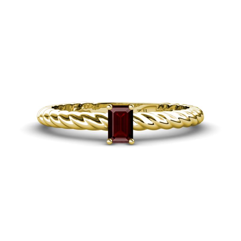 Leona Bold Emerald Cut 6x4 mm Red Garnet Solitaire Rope Engagement Ring 