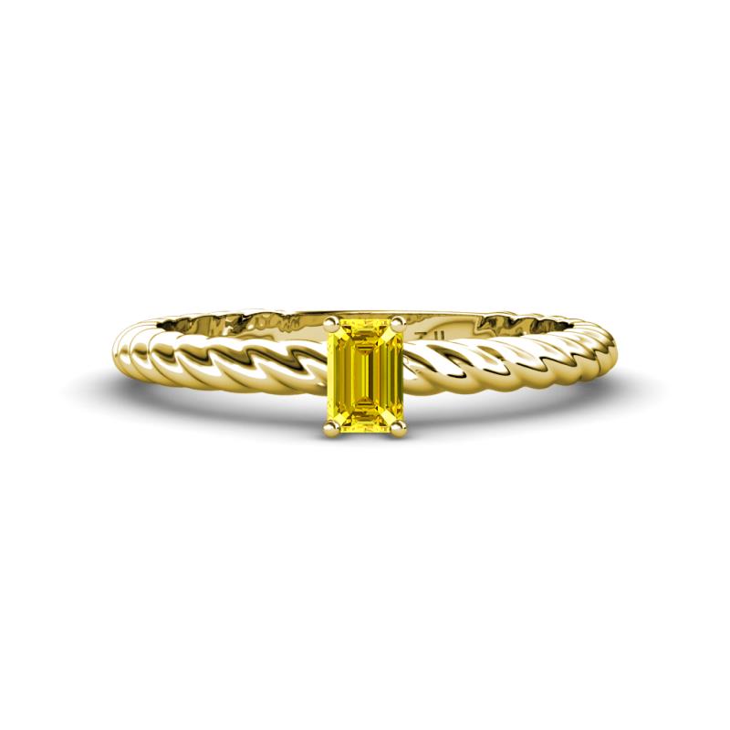 Leona Bold Emerald Cut 6x4 mm Yellow Sapphire Solitaire Rope Engagement Ring 