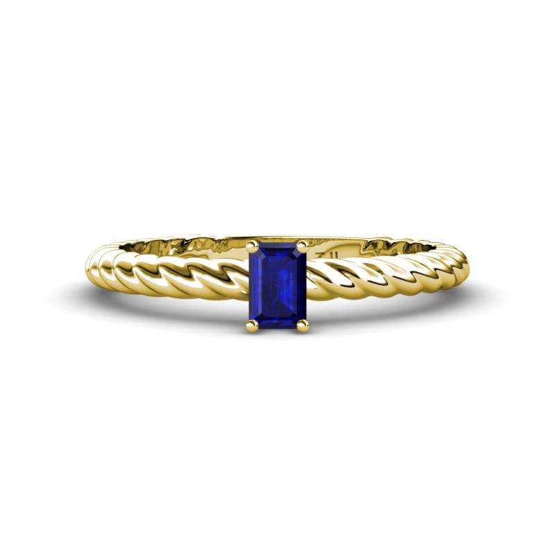 Leona Bold Emerald Cut 6x4 mm Blue Sapphire Solitaire Rope Engagement Ring 