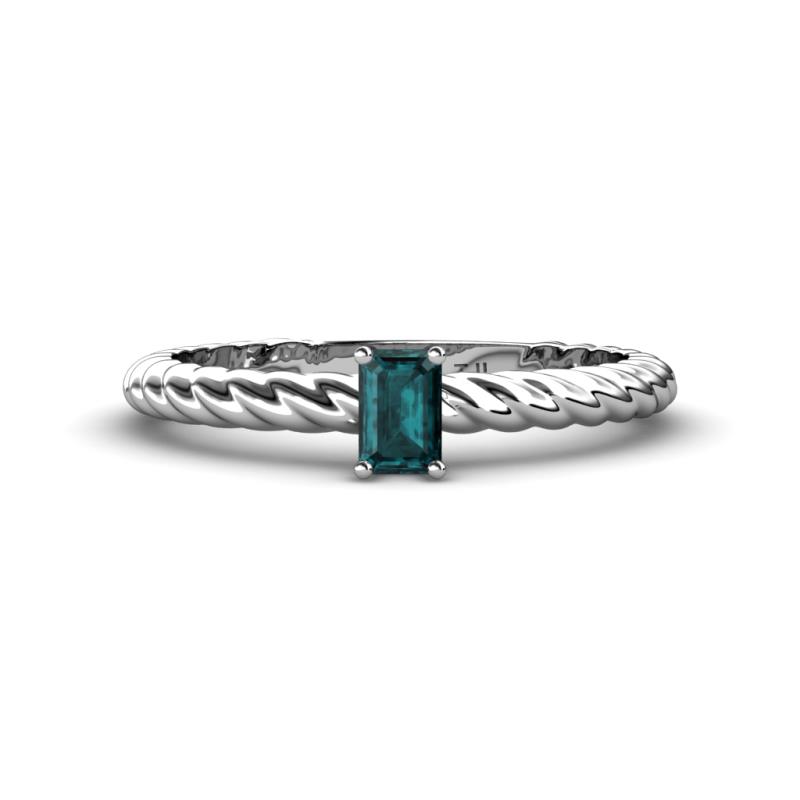 Leona Bold Emerald Cut 6x4 mm London Blue Topaz Solitaire Rope Engagement Ring 