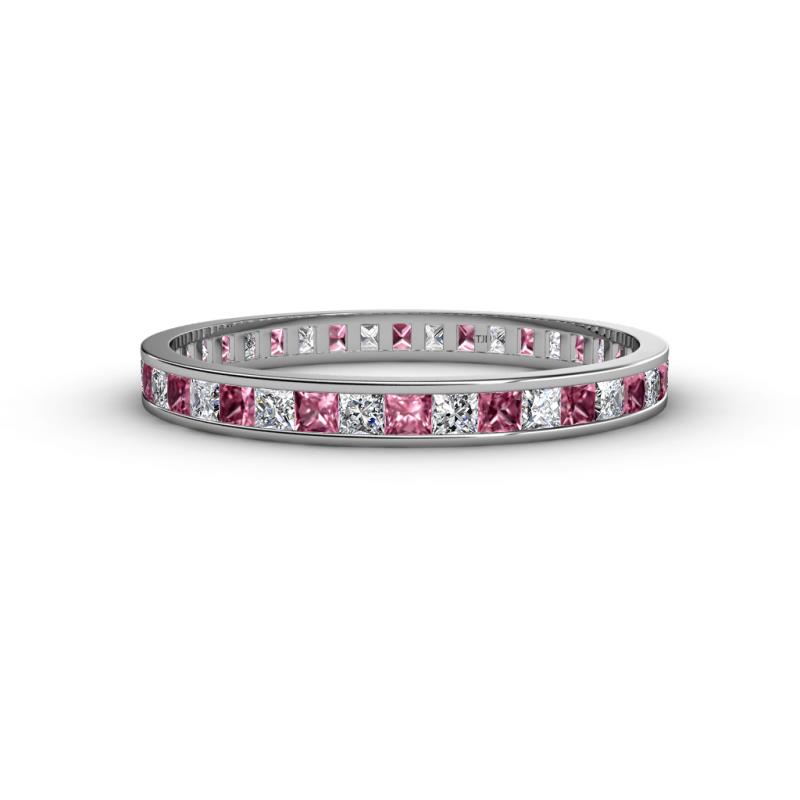 Rebica 2.00 mm Princess Cut Pink Tourmaline and Diamond Eternity Band 
