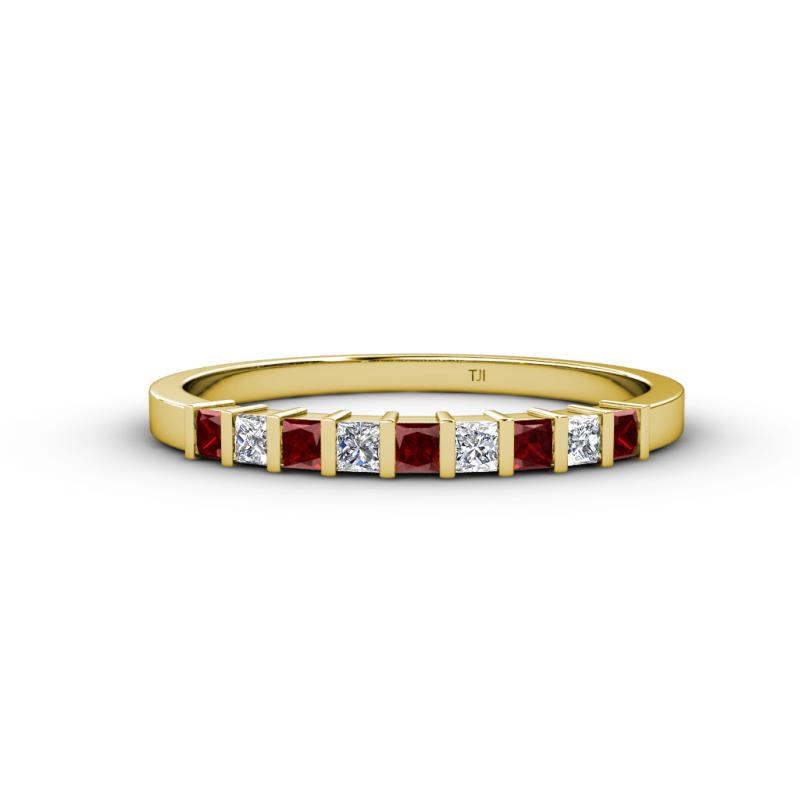 Neria 2.50 mm Red Garnet and Lab Grown Diamond 9 Stone Wedding Band 