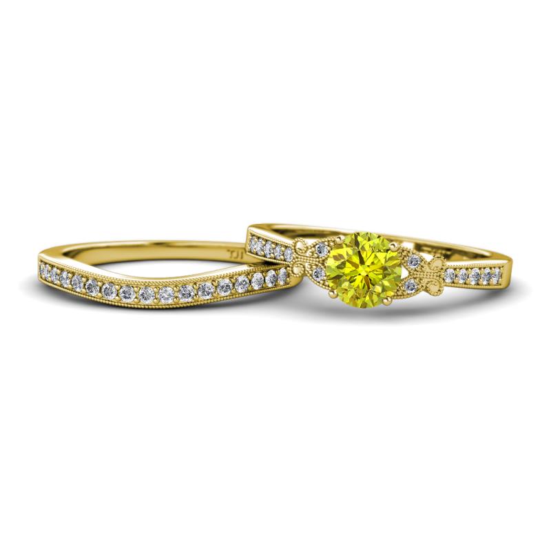 Freya 6.00 mm Yellow and White Diamond Butterfly Bridal Set Ring 