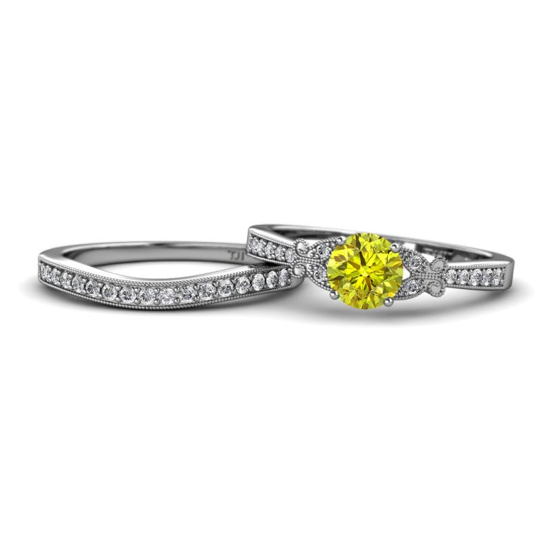 Freya 6.00 mm Yellow and White Diamond Butterfly Bridal Set Ring 