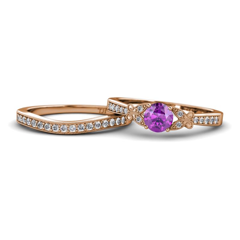 Freya 5.80 mm Amethyst and Diamond Butterfly Bridal Set Ring 