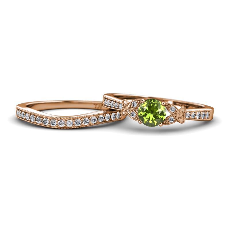 Freya 5.80 mm Peridot and Diamond Butterfly Bridal Set Ring 