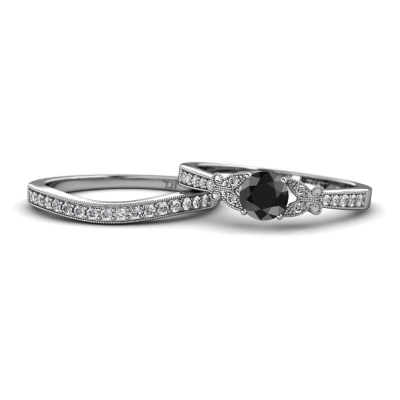 Freya 5.80 mm Black and White Diamond Butterfly Bridal Set Ring 