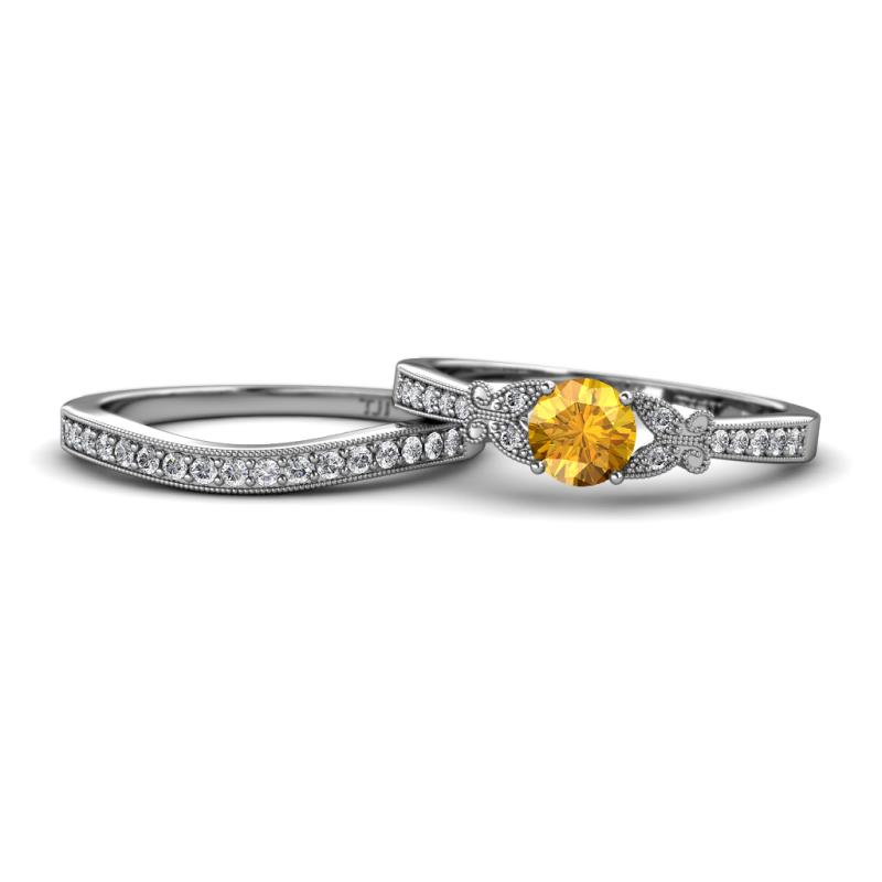 Freya 5.80 mm Citrine and Diamond Butterfly Bridal Set Ring 
