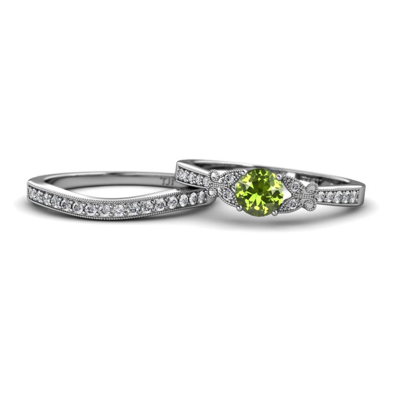Freya 5.80 mm Peridot and Diamond Butterfly Bridal Set Ring 