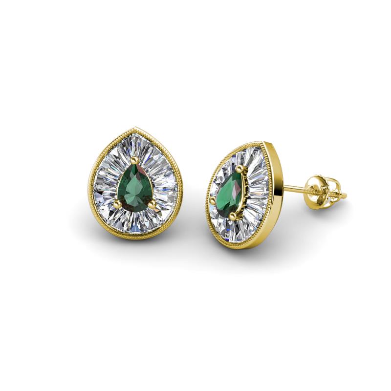 Viola Iris Pear Cut Created Alexandrite and Baguette Diamond Milgrain Halo Stud Earrings 