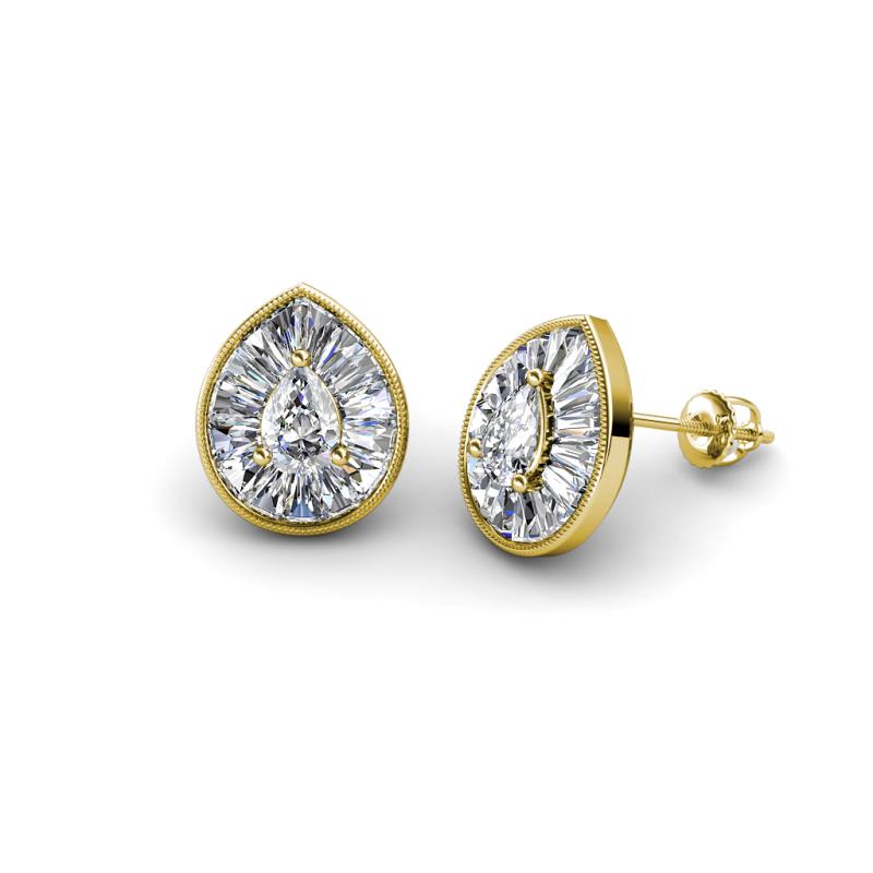 Viola Iris Pear Cut and Baguette Diamond Milgrain Halo Stud Earrings 