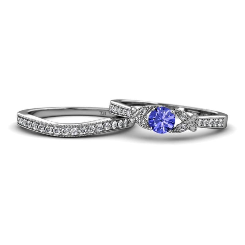 Freya 5.00 mm Tanzanite and Diamond Butterfly Bridal Set Ring 