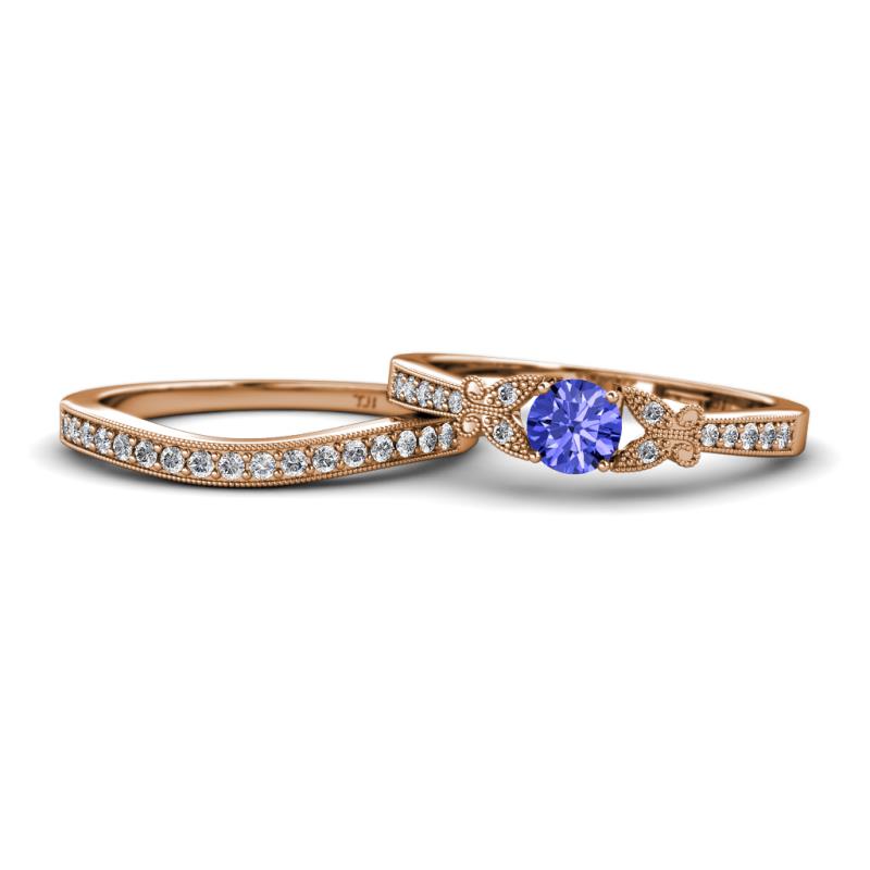 Freya 5.00 mm Tanzanite and Diamond Butterfly Bridal Set Ring 