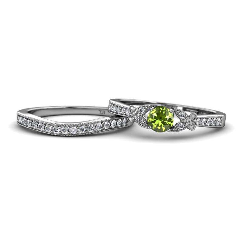 Freya 5.00 mm Peridot and Diamond Butterfly Bridal Set Ring 