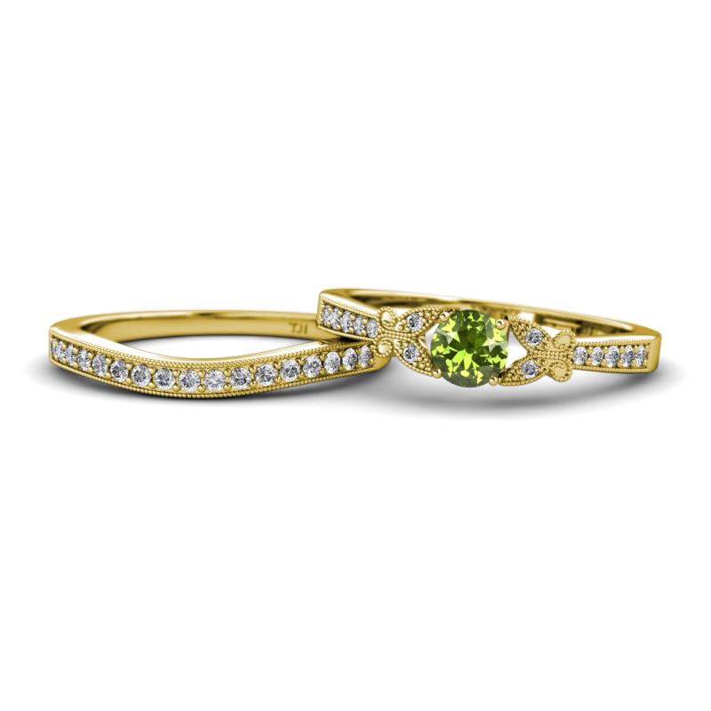 Freya 5.00 mm Peridot and Diamond Butterfly Bridal Set Ring 