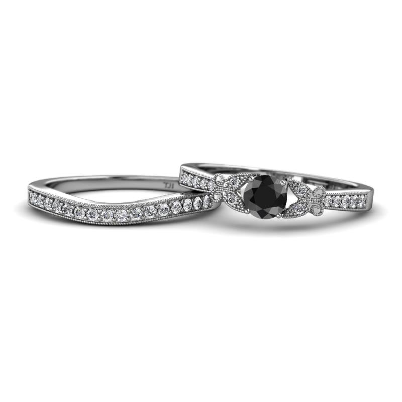 Freya 5.00 mm Black and White Diamond Butterfly Bridal Set Ring 