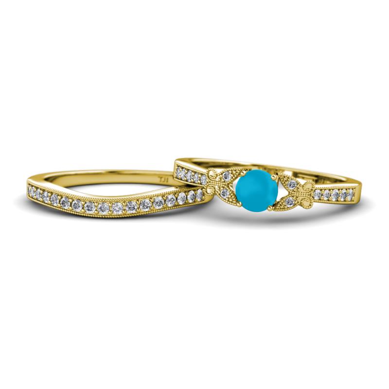 Freya 5.00 mm Turquoise and Diamond Butterfly Bridal Set Ring 