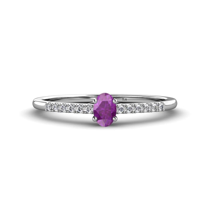 Penelope Classic 6x4 mm Oval Cut Amethyst and Round Diamond Engagement Ring 
