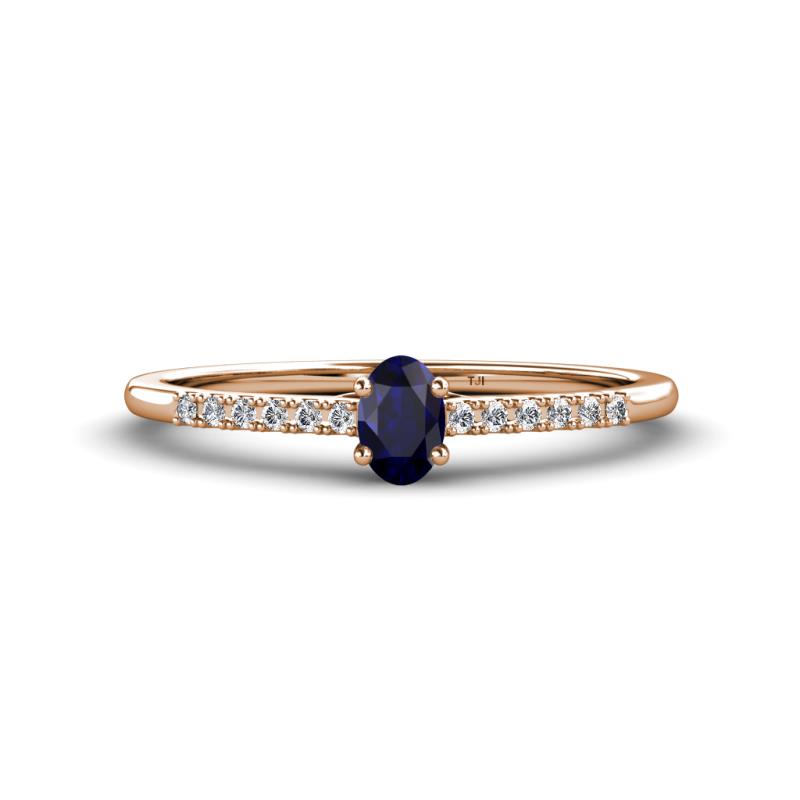 Penelope Classic 6x4 mm Oval Cut Blue Sapphire and Round Diamond Engagement Ring 