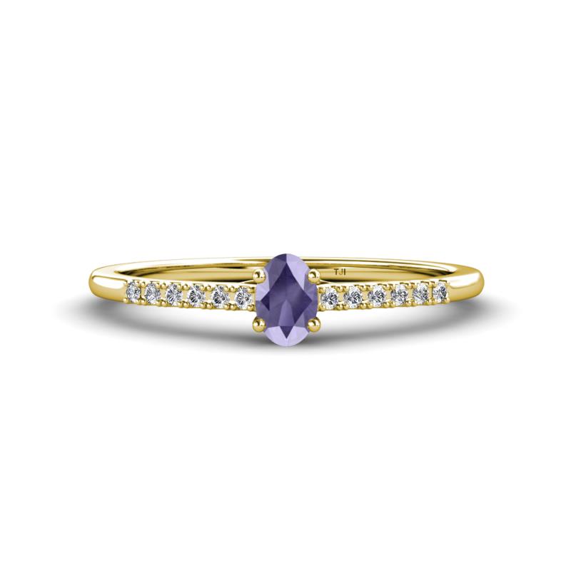 Penelope Classic 6x4 mm Oval Cut Iolite and Round Diamond Engagement Ring 